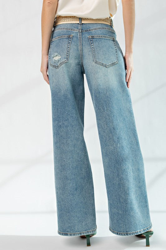 Distressed Wide Denim Pants