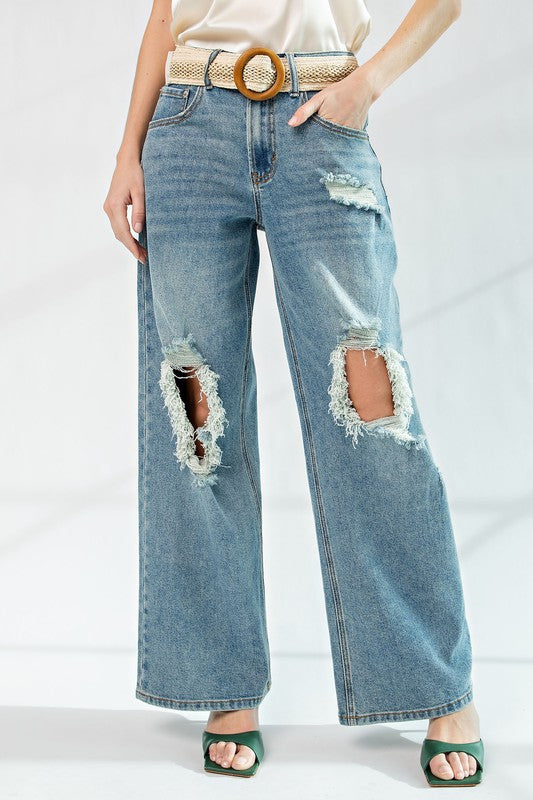 Distressed Wide Denim Pants