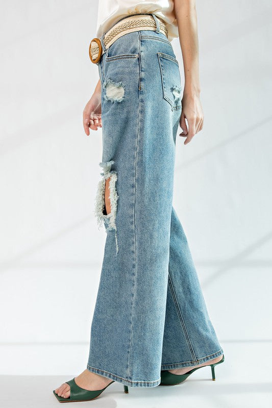 Distressed Wide Denim Pants