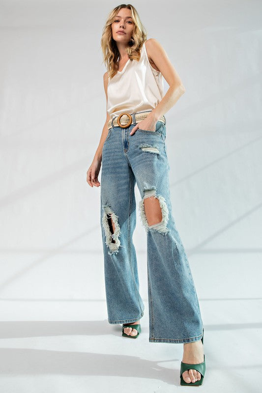 Distressed Wide Denim Pants