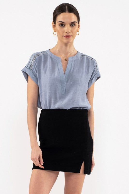 Shoulder Lined Lace Woven Top