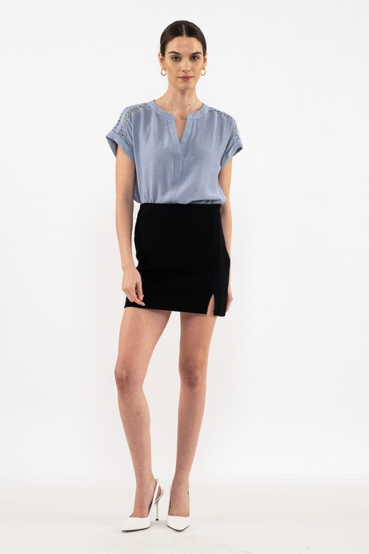 Shoulder Lined Lace Woven Top