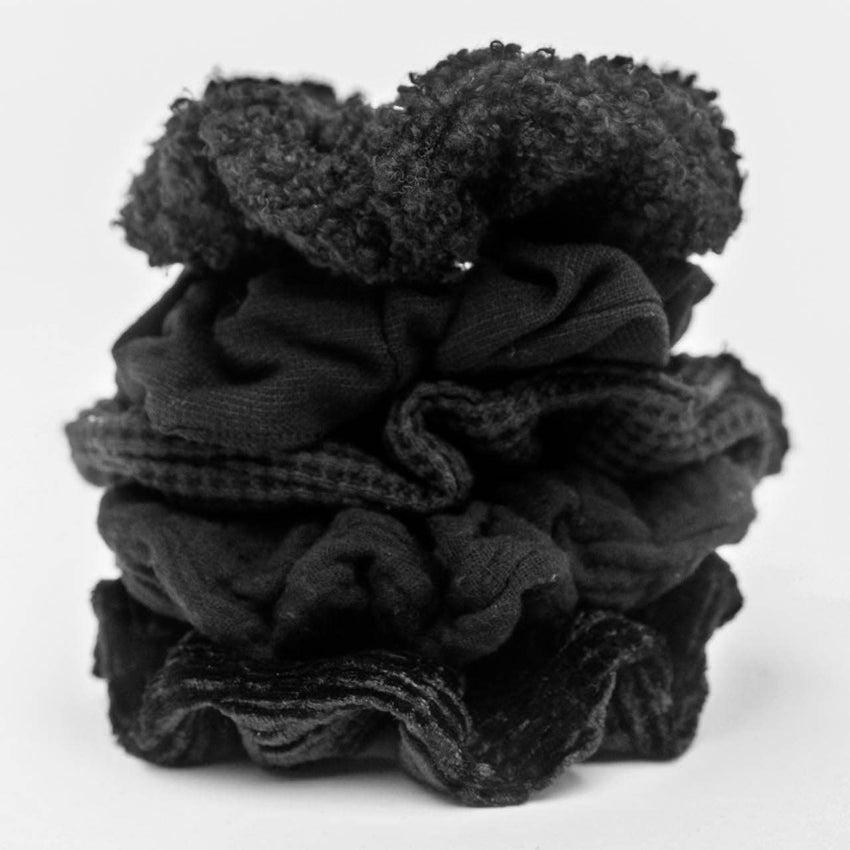 Assorted Textured Scrunchies 5pc - Black