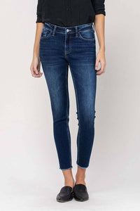 Mid Rise Raw Hem Cropped Skinny