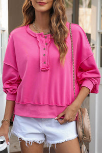 Drop Shoulder Henley Buttons Sweatshirt