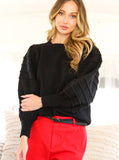 Textured Puff Sleeve Sweater Top Black