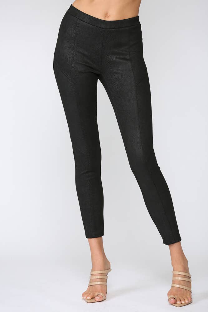 Snake print faux suede leggings