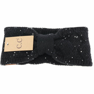 Sequin Brioche Cable Knit C.C Head Wrap HW2073: Black