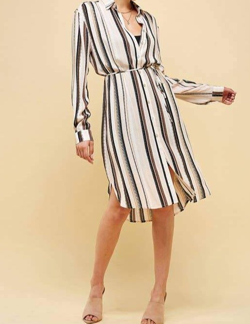 Stripe Long Sleeve Woven Shirt Dress