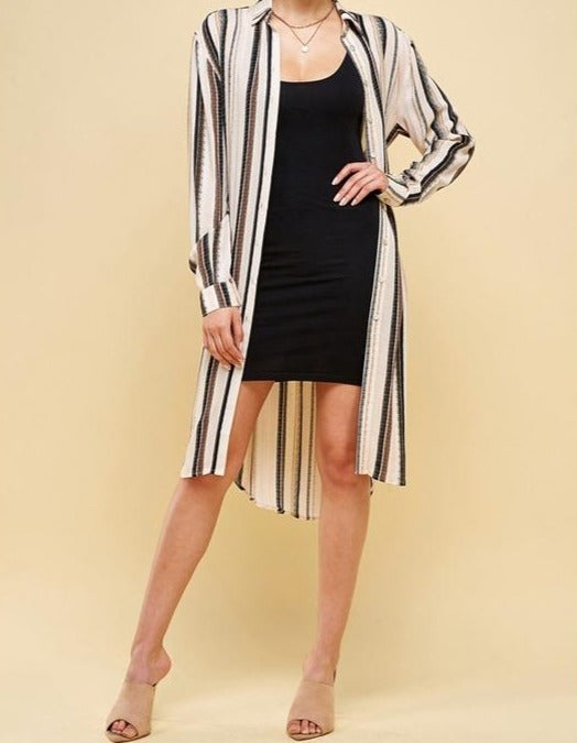 Stripe Long Sleeve Woven Shirt Dress