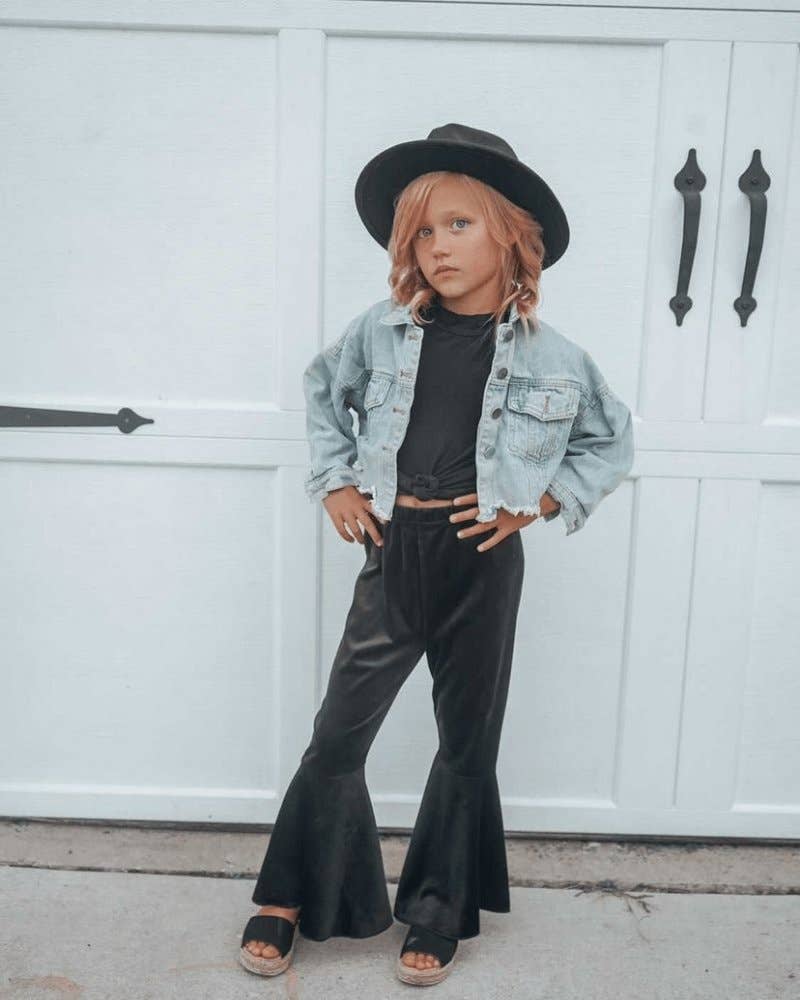 Lina Velour Bell Bottoms - Black Teen/Tween