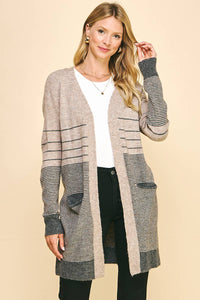 Color Block Stripe Open Cardigan