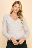 V-neck Fuzzy Pullover Sweater