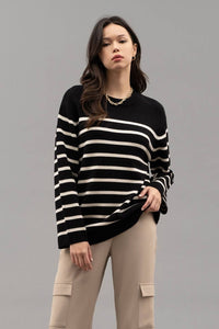 Drop Shoulder Striped Knit Sweater