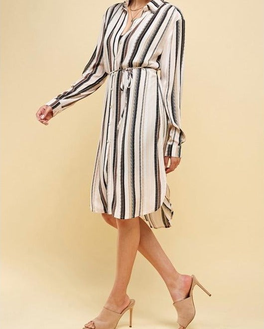 Stripe Long Sleeve Woven Shirt Dress