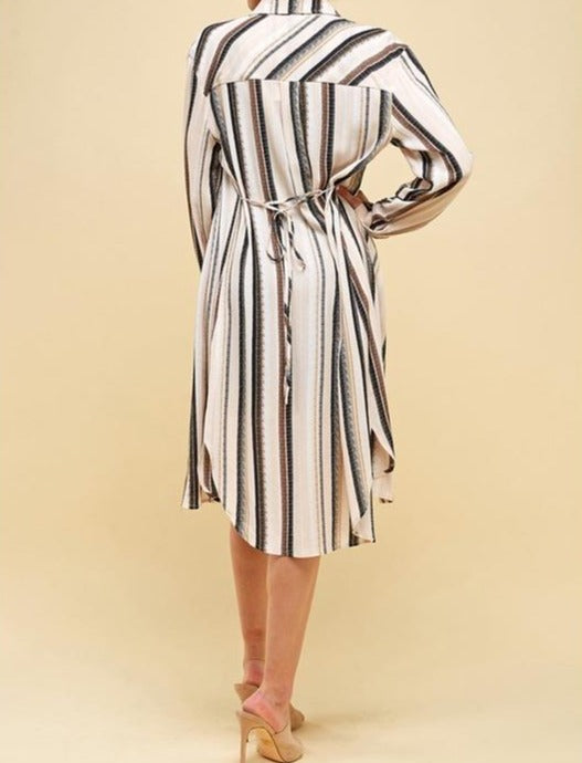 Stripe Long Sleeve Woven Shirt Dress