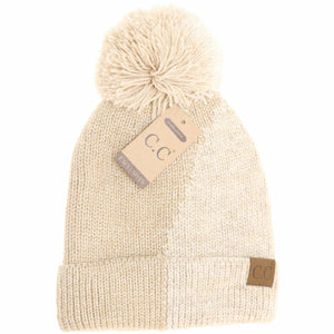 Two Tone Knit CC Beanie HAT2213: Taupe/Beige