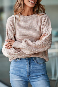 Cable Knit Sleeve Drop Shoulder Sweater