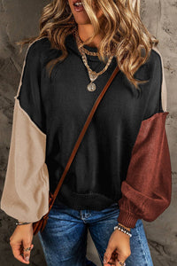 Colorblock Sweater with Bishop Sleeves