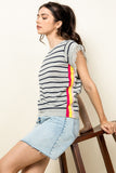 Stripe Knit Fringe Short Sleeve Top