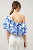 Blue Floral Charmer One Shoulder Ruffle Top