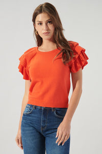 Wellington Ruffle Shoulder Sweater Top