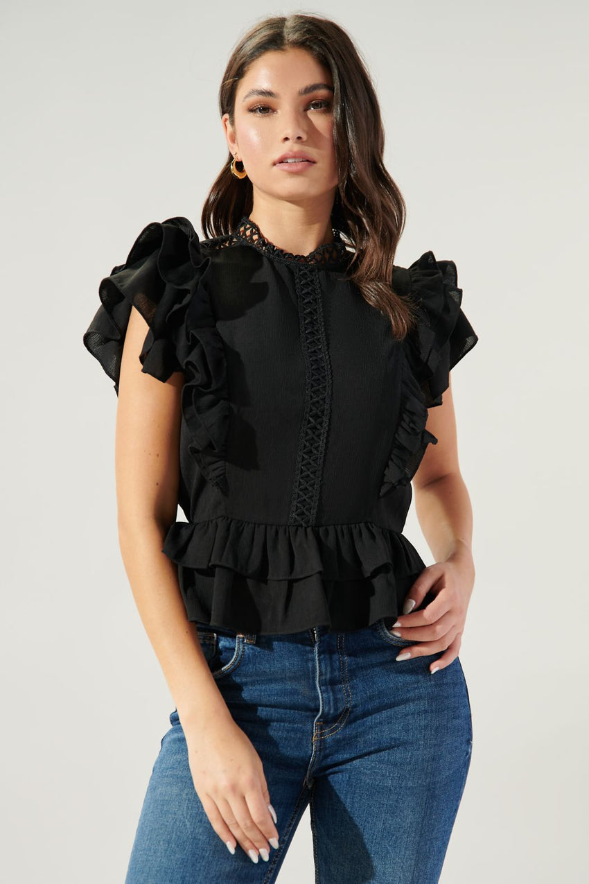 Mock Neck Ruffle Peplum Blouse