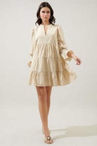 Ticking Stripe Babydoll Tiered Mini Dress